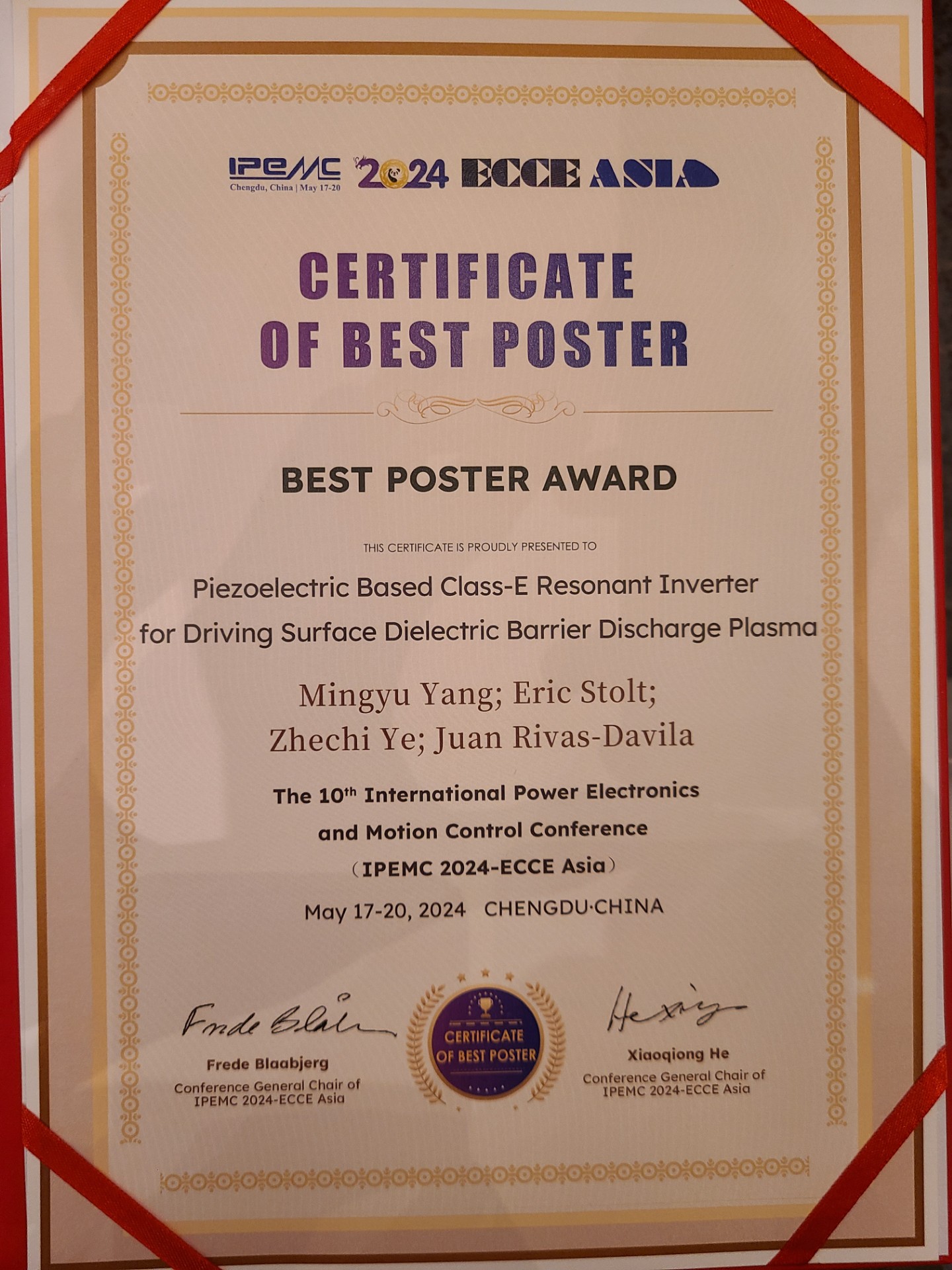 SUPER Lab ECCE Asia 2024 Best Poster Award